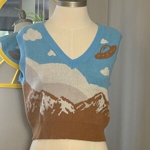 Forever 21 Large UFO Mountain Scene Knit Sweater Vest